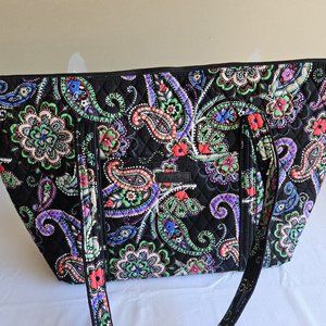 Vera Bradley black paisley flower print large tote bag gently used.